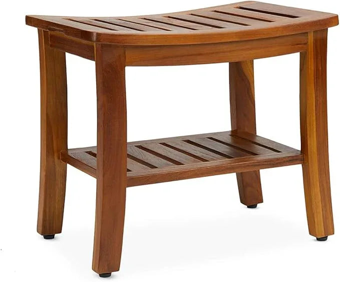 Teak Shower Bench 21 Inch, Fully Assembled Wood Bath Stool for Shower & Spa, The Hermod - ModernBath