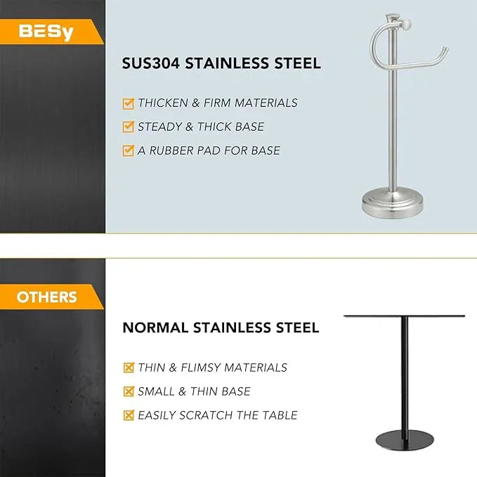 BESy 17 Inch Brushed Nickel Stand Towel Bar Hanger Hand Towel Bar Bathroom Vanity Countertop Towel Holder Free Standing Stainless Steel Towel Ring Hardware Accessories Towel Rack - ModernBath