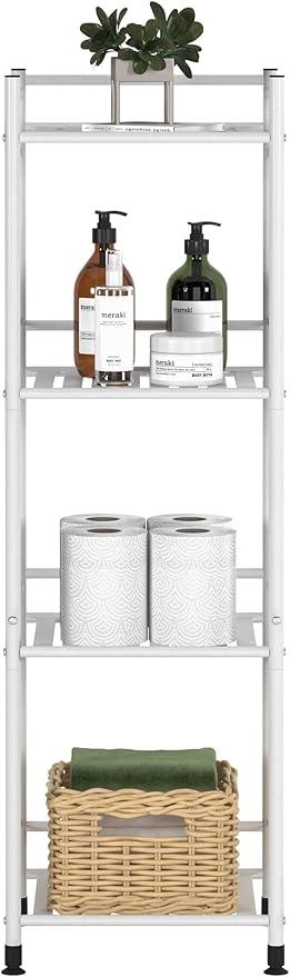 TZAMLI 4 Tier Shelving Unit, Freestanding Bathroom Storage Shelves, Metal Heavy Duty Storage Rack Shelf for Small Space Kitchen Balcony Office, White - ModernBath
