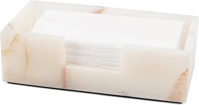 Radicaln Marble Tissue Box Cover 10x5 Inch Handmade White Onyx Decorative Tissues Paper Boxes for Bathroom Counter Organizer, Rectangle Napkin Holders for Office Desk & Room Décor Accessories - ModernBath