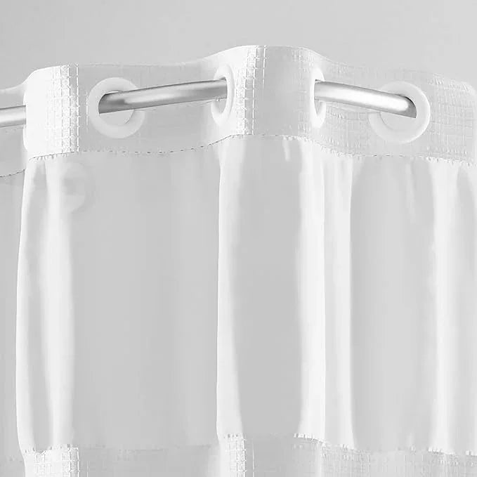 Hookless It’s A Snap! Waffle Shower Curtain, 3-in-1 Curtain Includes Fabric Shower Curtain with Sheer Top Window, Flex-On Rings & Fabric Liner with Magnets, 71” x 74”, White - ModernBath