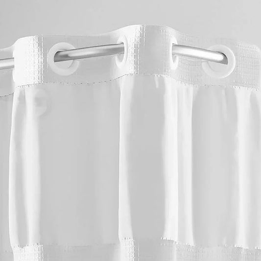 Hookless It’s A Snap! Waffle Shower Curtain, 3-in-1 Curtain Includes Fabric Shower Curtain with Sheer Top Window, Flex-On Rings & Fabric Liner with Magnets, 71” x 74”, White - ModernBath