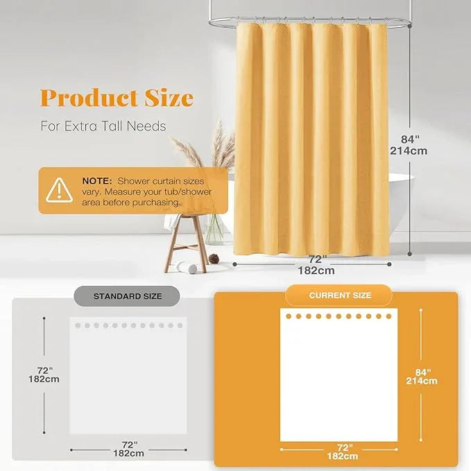 BTTN Extra Long Shower Curtain - 84 Inch Long Linen Textured Heavy Duty Fabric Shower Curtain Set with 12 Plastic Hooks, Hotel Spa Simple Polyester Bath Curtains for Bathroom, 72x 84, Gold - ModernBath