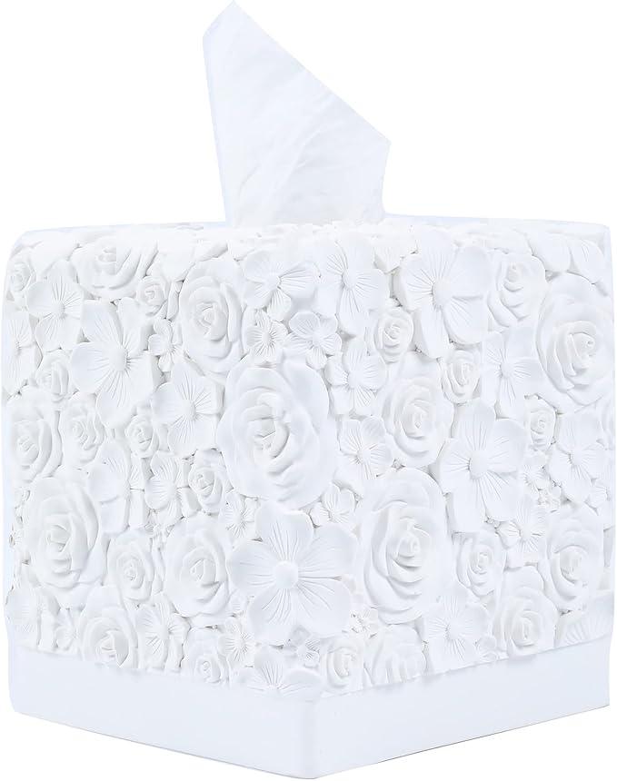 Hymmah Modern Square Tissue Box Cover Holder,Bathroom Accessories Decor Unique Design Tissue Box Cover for Bathroom Vanity Counter Tops Also Great for Bedrooms and Living Rooms - ModernBath