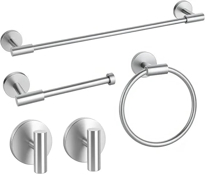 Brushed Nickel Bathroom Hardware Accessories Set, Bathroom Towel Holder Set 5 Pieces, SUS304 Stainless Steel Towel Bar Set Wall Mounted-19 Inch Towel Bar, Paper Towel Holder, Towel Hooks, Towel Ring - ModernBath