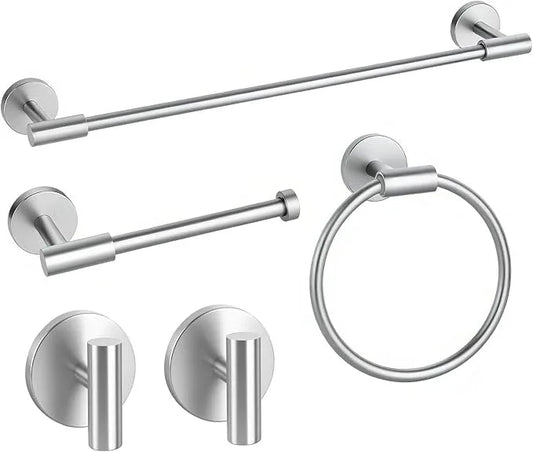 Brushed Nickel Bathroom Hardware Accessories Set, Bathroom Towel Holder Set 5 Pieces, SUS304 Stainless Steel Towel Bar Set Wall Mounted-19 Inch Towel Bar, Paper Towel Holder, Towel Hooks, Towel Ring - ModernBath