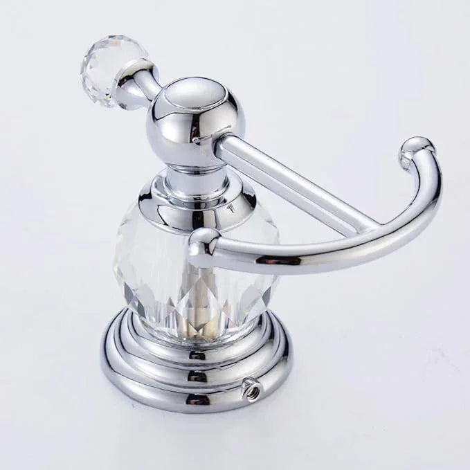 Crystal Silver Towel Hook, Chrome Bathroom Robe Hook, Coat Rack Hanger Heavy Sturdy Double Towel Hooks Bath Farmhouse Clothes Hook Wall Mounted Modern for Bathroom Kitchen Washroom - ModernBath