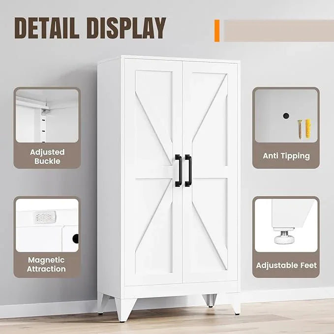 Yizosh Metal Storage Cabinet with 2 Doors and 3 Adjustable Shelves - 47" White Kitchen Pantry Storage Cabinet Locker for Kitchen,Living Room,Dining Room - ModernBath