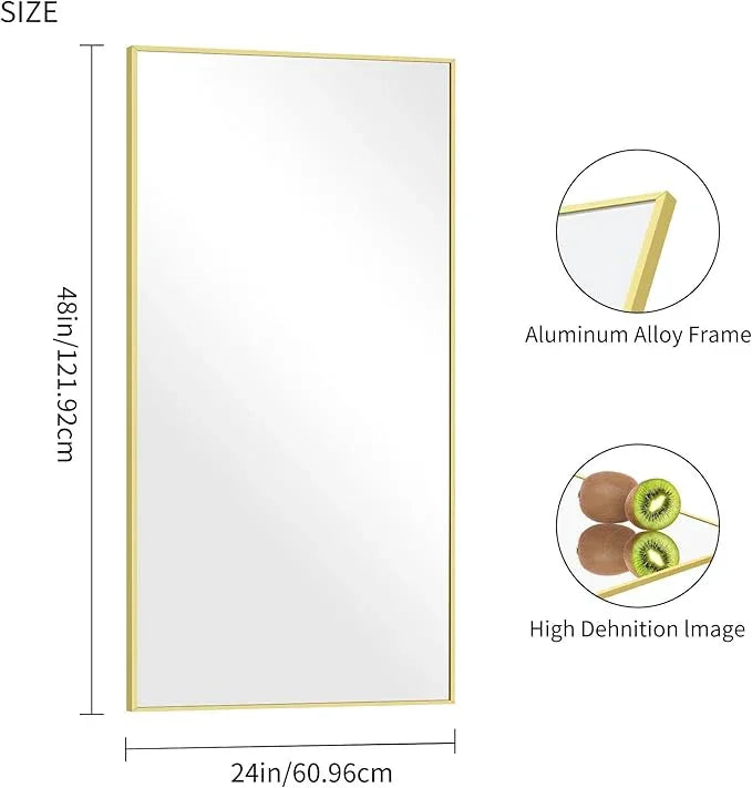 COFENY 48x24In Gold Bathroom Mirror for Wall, Brushed Gold Rectangle Mirrors with Metal Frame, Bathroom Rectangular Mirror Modern Wall Mirror for Bedroom Living Room, Hangs Horizontal or Vertical - ModernBath