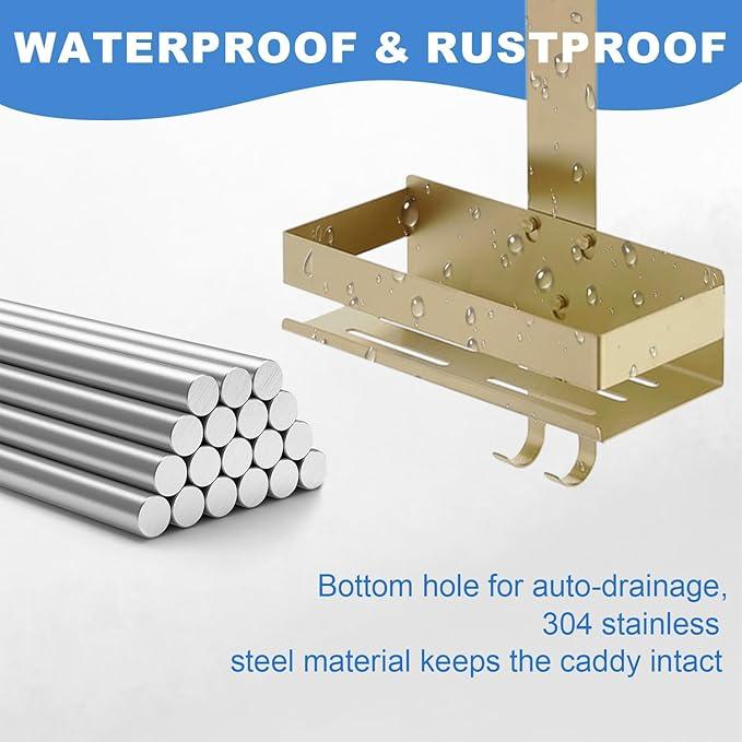 Hiendure Gold Shower Caddy Over Shower Door - 2 Tier Hanging Shower Caddy Organizer No Drilling, Shower Storage Shelf for Indoor Shower, Bathroom, Bedroom, Kitchen - ModernBath