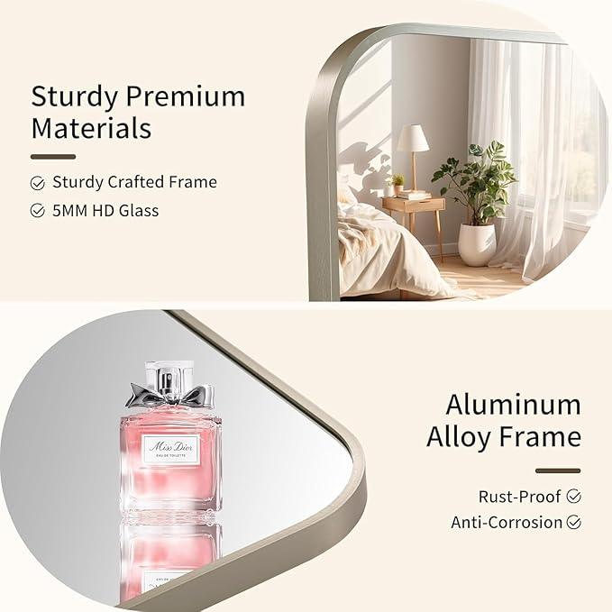 CLBA Brushed Nickel Mirror, 30x36 Inch Brushed Nickel Rectangle Mirror, Aluminum Alloy Framed Vanity Mirror, Rounded Rectangle Bathroom Mirror for Over Sink, Anti-Rust - ModernBath