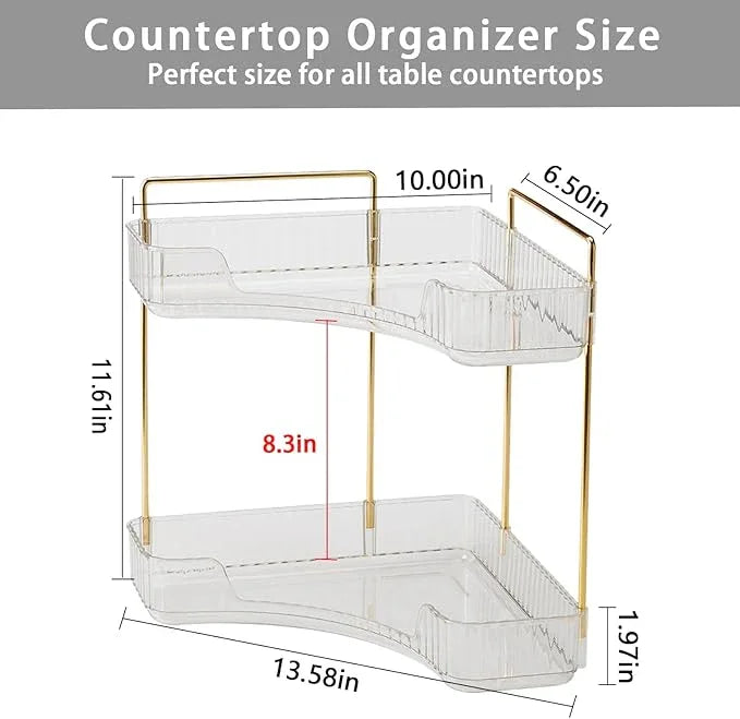 shuang qing 2-Tier Corner Bathroom Counter Organizer – Classic Storage Shelf for Makeup, Perfume & Toiletries, Space-Saving Countertop Tray Fits Bathroom, Dresser, Kitchen (Classic White) - ModernBath