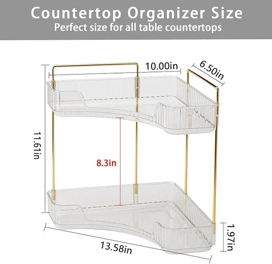 shuang qing 2-Tier Corner Bathroom Counter Organizer – Classic Storage Shelf for Makeup, Perfume & Toiletries, Space-Saving Countertop Tray Fits Bathroom, Dresser, Kitchen (Classic White) - ModernBath