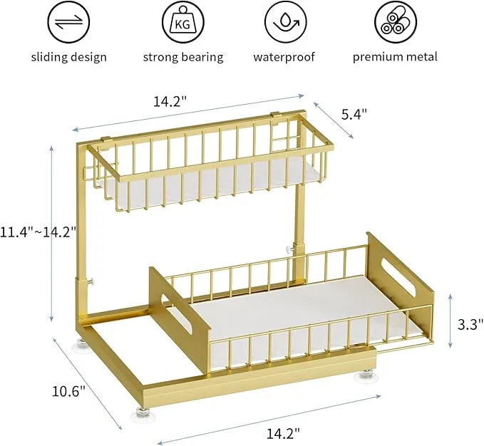 Under Sink Organizer Storage 2-Tier Premium Metal Pull-Out Racks, Height Adjustable, Heavy Dut and Easy Installation for Kitchen & Bathroom Organizers 2 Pack - ModernBath
