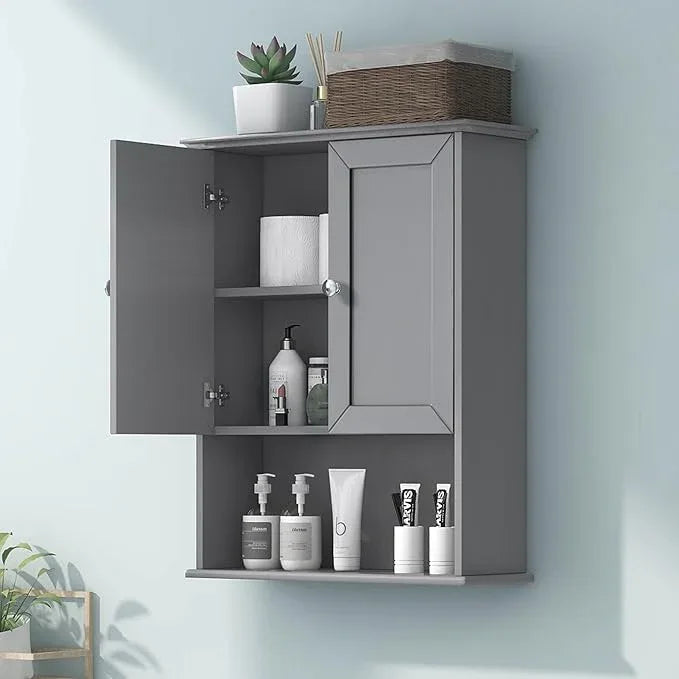 Grey Wall Mounted Bathroom Cabinet 24x30 Inch Wooden Over Toilet Storage Cabinet with 2 Doors, Above Toilet Medicine Cabinets for Bathroom Laundry Room Bedroom Kitchen - ModernBath