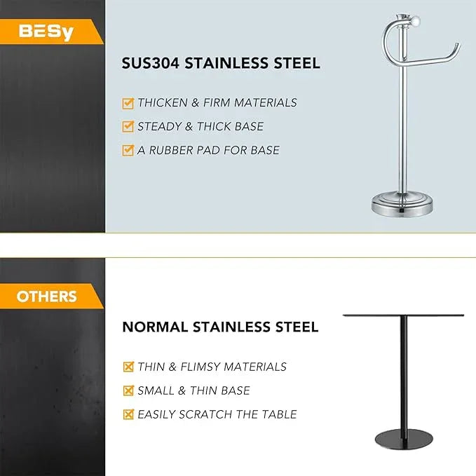 BESy 17 Inch Polished Chrome Stand Towel Bar Hanger Hand Towel Bar Bathroom Vanity Countertop Towel Holder Free Standing Stainless Steel Towel Ring Hardware Accessories Towel Rack - ModernBath