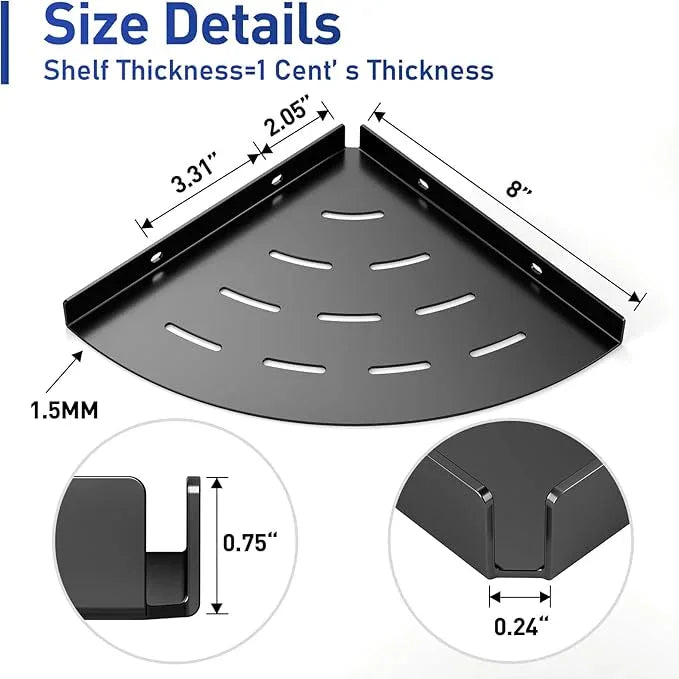 2 Pack Corner Shower Shelves Load Capacity 40 lbs 304 Stainless Steel Shower Corner Shelf Will not Rust 8in Shower Shelf for Inside Shower Matte Black Drilling Installation - ModernBath