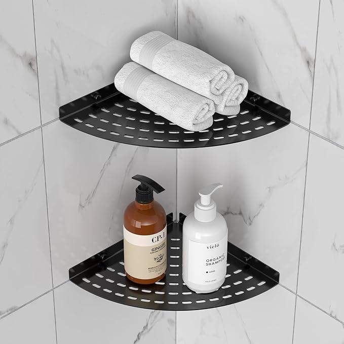 2 Pack Corner Shower Shelves 304 Stainless Steel Shower Corner Shelf Matte Black 8 in Corner Shower Shelf Prevent Rust Drilling Installation - ModernBath