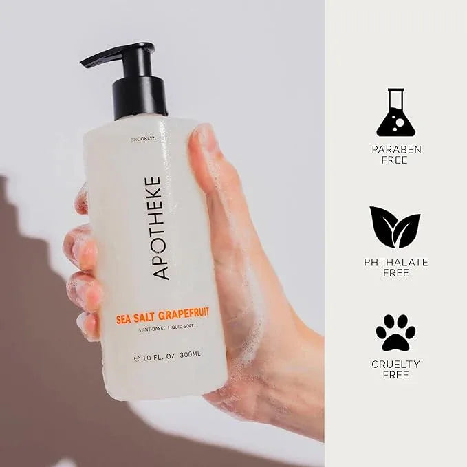 APOTHEKE Liquid Hand Soap, Sea Salt Grapefruit - 10 Fl Oz Hydrating Handsoap with Premium Fragrance Oils Gently Cleanses, Moisturizes & Rejuvenates Skin - Scented Hand Wash for Kitchen & Bathroom - ModernBath