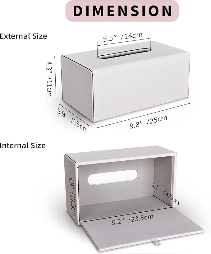 KINGFOM Tissue Box Cover, PU Leather Rectangular Tissue Box Holder with Magnetic Bottom Cover for Facial Tissues/Napkins, Office & Living Room Decor Box (Ivory White) - ModernBath