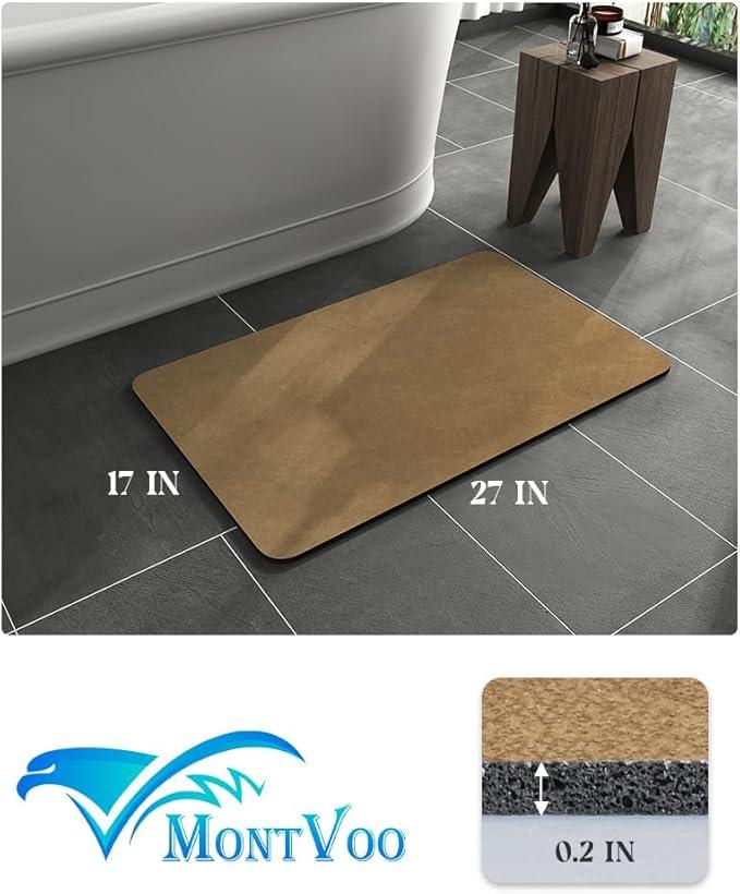 MontVoo -Bath Mat Rug-Rubber Backing Non Slip Quick Dry Absorbent Thin Bathroom Rugs Fit Under Door-Faux Suede Surface Bathroom Floor Mats-Shower Rug for in Front of Bathtub Shower Camel 17"x27.5" - ModernBath