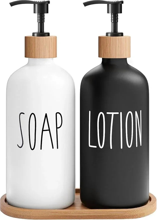 MOMEEMO Soap Dispenser Bathroom Set with Hand and Lotion Dispenser, Suitable for Bathroom Decor. (Black & White) - ModernBath