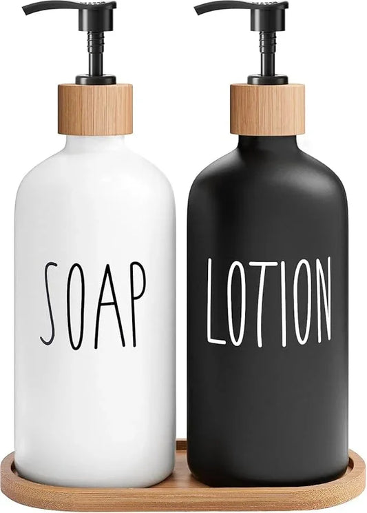 MOMEEMO Soap Dispenser Bathroom Set with Hand and Lotion Dispenser, Suitable for Bathroom Decor. (Black & White) - ModernBath