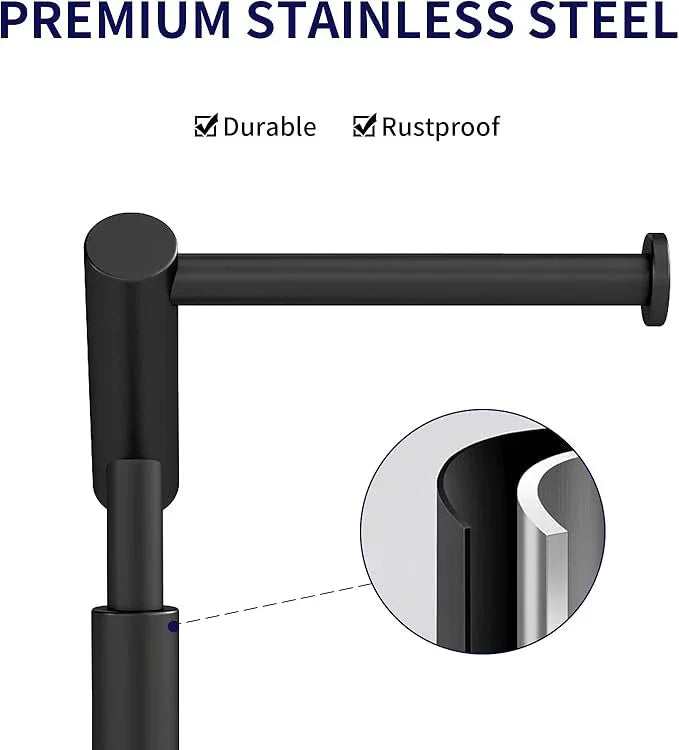 Toilet Paper Holder Free Standing, Matte Black Toilet Paper Stand 21.7" H, Stainless Steel Tissue Roll Holder for Bathroom, Heavy Weighted Base - ModernBath
