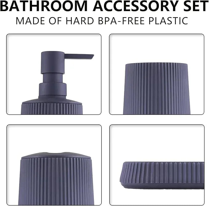 Liuonnam Bathroom Accessories Set 5-Piece Plastic Gift Set with Toilet Brush Holder, Toothbrush Holder, Toothbrush Cup, Soap Dispenser, Soap Dish(Black) - ModernBath