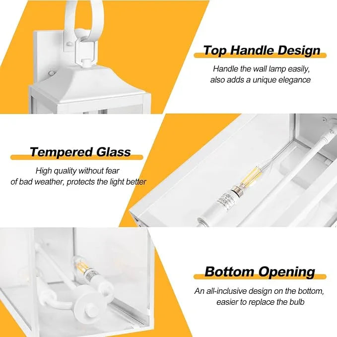 19" White Outdoor Wall Lantern 2-Light, Large Modern Wall Sconce Light Fixture, Industrial Porch Light with Glass, Waterproof Farmhouse Exterior Lamp - ModernBath