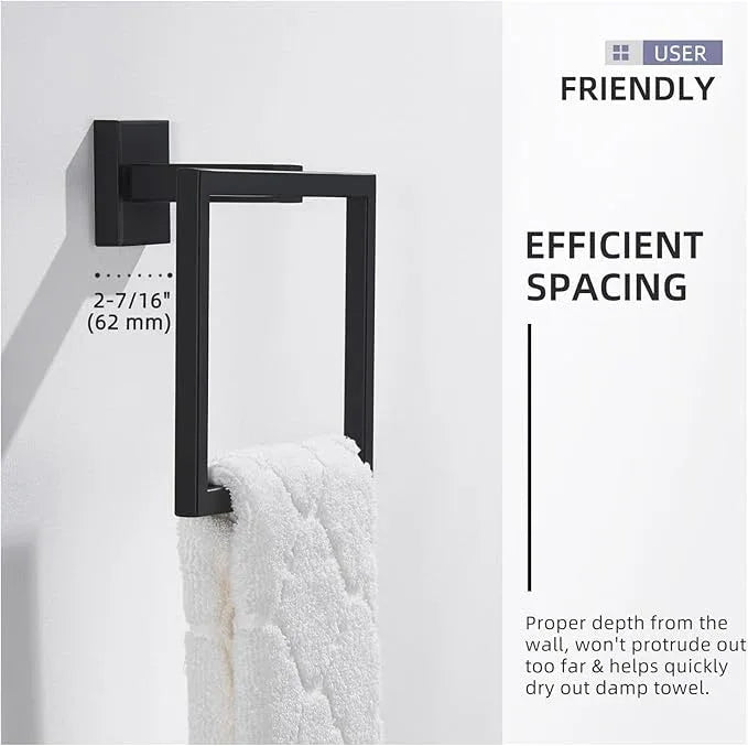 Angle Simple Towel Holder Matte Black, Stainless Steel Square Hand Towel Ring Rack Hanger for Bathroom Wall Mount, 7.09 Inches - ModernBath