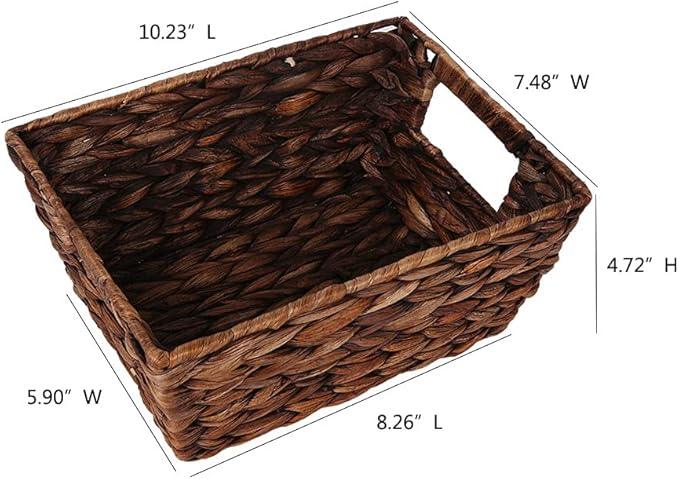 Small Storage Basket, Natural Woven Water Hyacinth Rectangular Organizer Bins with Both-side Handles for Farmhouse, Bathroom, Bedroom. - ModernBath