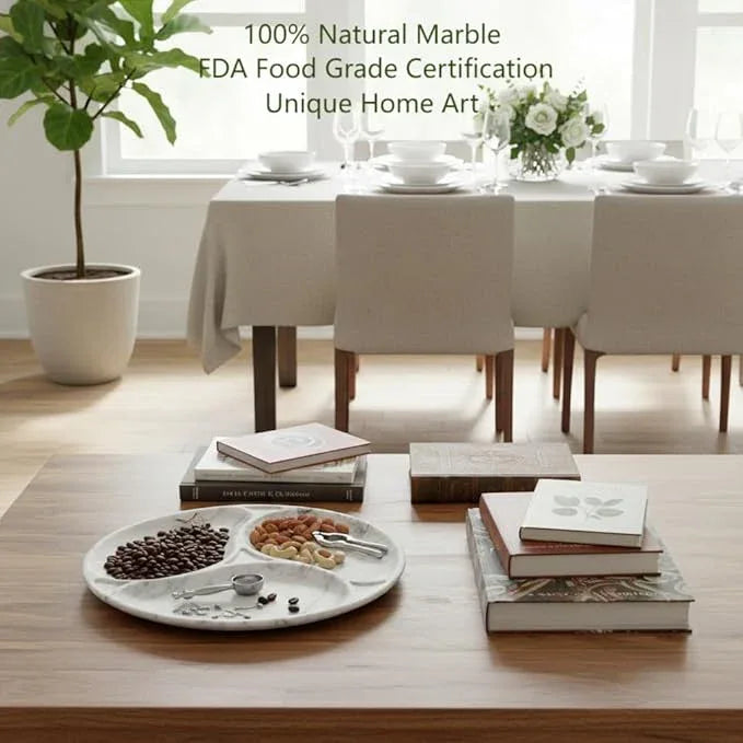 Marmor 100% Natural Marble Bathroom Tray for Perfume, Candles, Jewelry Stone Vanity, Bathroom & Kitchen Counter Organizer and Home Decor (Statuario White Marble Plate with Separate plate) - ModernBath