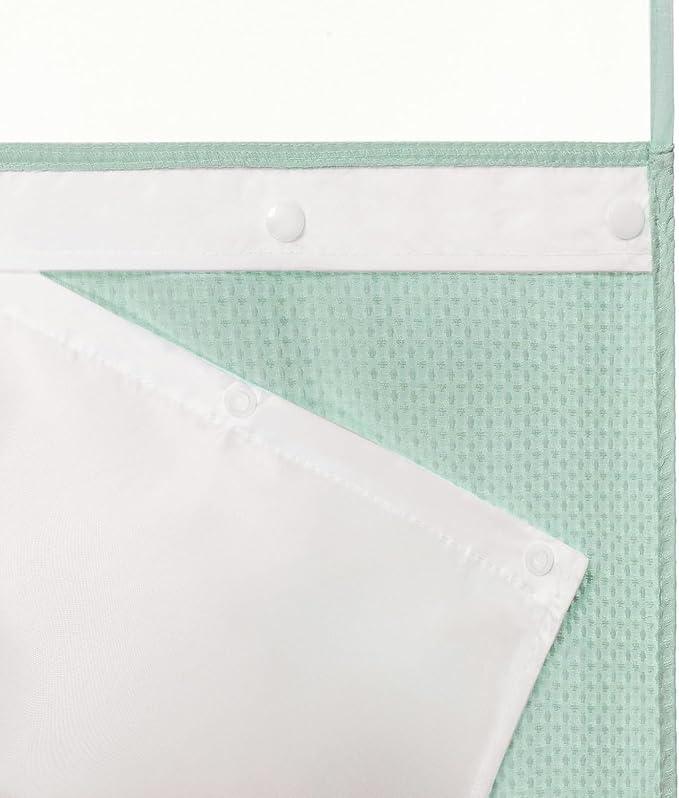 River Dream Heavyweight No Hooks Required Dotted Waffle Weave Shower Curtain with Snap in Liner - 71W x 74H,Hotel Grade,Spa Like Bath Curtain,Misty Blue - ModernBath