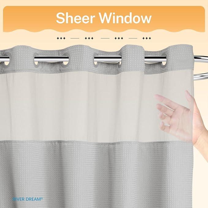 River Dream No Hooks Required Dotted Light Grey Shower Curtain with Snap in Liner - 71" W x 74" H,Hotel Grade,Spa Like Bath Curtain - ModernBath