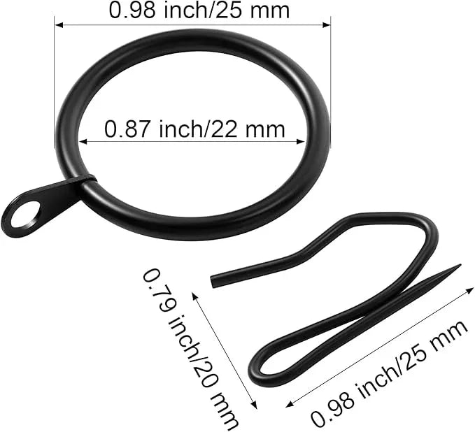Qunclay 100 Set 0.98 Inch Metal Curtain Rings with Eyelets Curtain Hooks for Drapes and Metal Drapery Pin Drapery Hooks for Window Door Shower Bathroom Rings (Black) - ModernBath