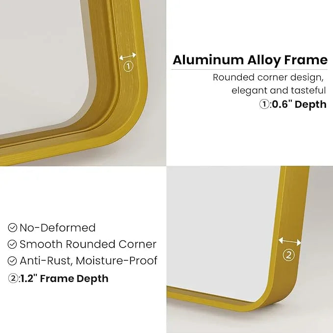 JISOSO Gold Bathroom Mirror, 30x36 Inch Brushed Gold Metal Frame Mirror for Wall, Rounded Rectangle Bathroom Vanity Mirror, Tempered Glass, Anti-Rust, Horizontal/Vertical - ModernBath