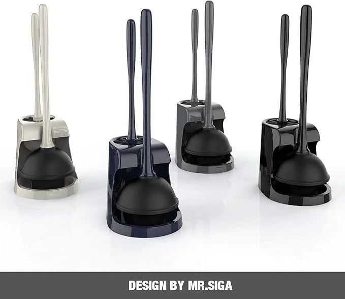 MR.SIGA Toilet Plunger and Bowl Brush Combo for Bathroom Cleaning, Gray, 2 Sets - ModernBath