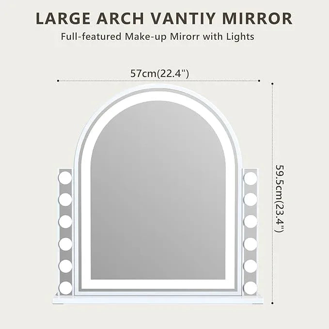 FENCHILIN Arch Vanity Mirror with Light 23.4"x22.4" Arched Makeup Mirror Lighted Hollywood Mirror with 12 Dimmable Bulbs and Light Strip with Smart Control 3 Color Modes White - ModernBath