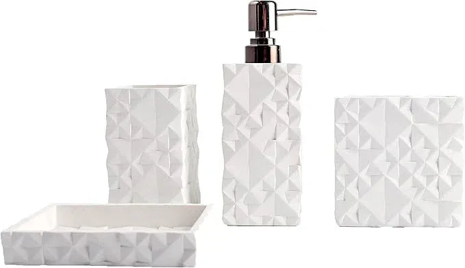 Hymmah Bathroom Accessories Set,Toothbrush Holder,Farmhouse Bathroom Decor,4 Pcs Resin Gift Set Apartment Necessities, Contain Toothbrush Cup,Soap Dispenser,Soap Dish,Tumbler - ModernBath