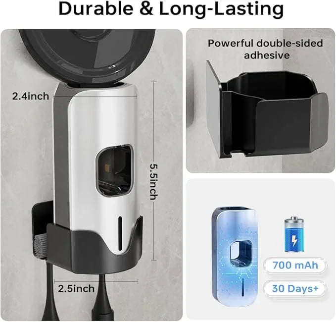 Automatic Toothpaste Dispenser Wall Mounted - Smart Touchless Toothpaste Squeezer with 3 Adjustable Levels, 2 Toothbrush Holders- for Kids and Adults, Bathroom Essentials - ModernBath