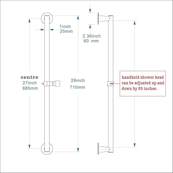 RRAJJ Shower slide bar that is installed by pasting or punching holes，Adjustable height 28 inch of all SUS304 stainless steel Shower Head Holder (all stainless steel- Brushed Nickel) - ModernBath