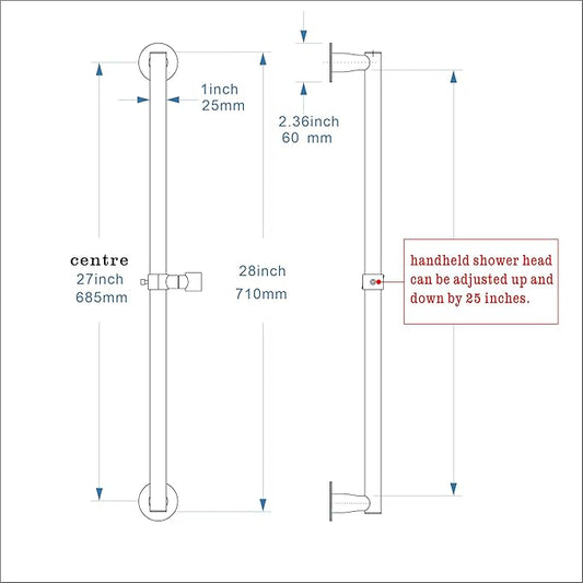 RRAJJ Shower Slide bar That is Installed by pasting or Punching Holes，Adjustable Height 28 inch of All SUS304 Stainless Steel Shower Head Holder(All Stainless Steel-Brushed Gold)