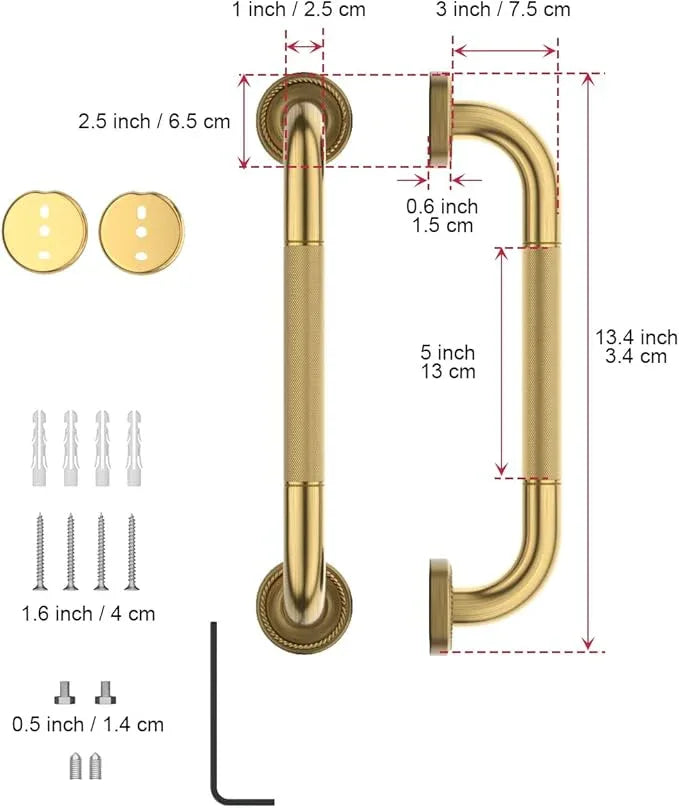 12 Inch Bronze Shower Grab Bar Gold, Munzong Antique Brass Bathroom Grab Bar w/Anti-Slip Knurled Grip, Bathroom Balance Bar, Safety Bath Handrail Support, Handicap Injury Elderly Senior Assist Handle - ModernBath