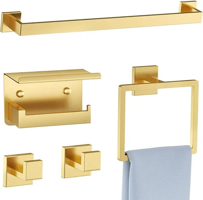 5-Piece Bathroom Hardware Set Brushed Gold Towel Bar Set,Stainless Steel Towel Holder Set for Bathroom,Wall-Mounted Towel Rack Set 23.6in - ModernBath