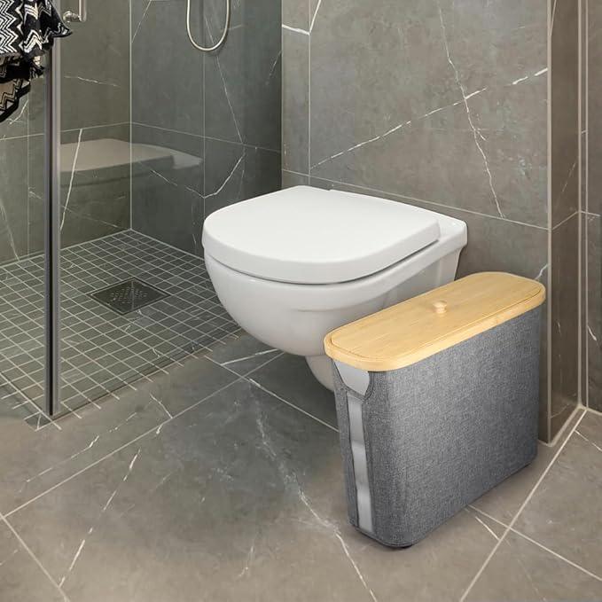 Picowe Toilet Paper Organizer Basket, Grey, Holds 9-12 Rolls, With Lid and Handle, Foldable, Multi-Purpose Storage for Bathroom - ModernBath