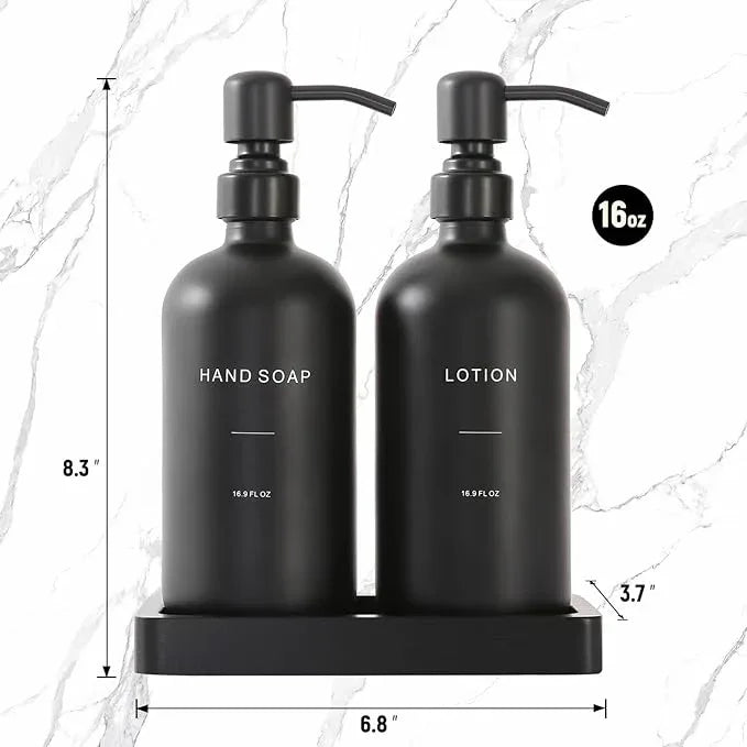 Prus Waso Black Soap Dispenser Bathroom Set, Soap and Lotion Dispenser Set with Stainless Steel Pump, Perfect for Bathroom Decor. (Black) - ModernBath
