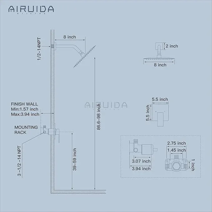 Airuida Shower Faucet Set Bathroom Rain Shower System SUS304 Stainless Steel Single Handle With Male Threads Rough-in Valve Shower Trim Kit 8 Inch Wall Mount Shower Head Oil Rubbed Bronze - ModernBath