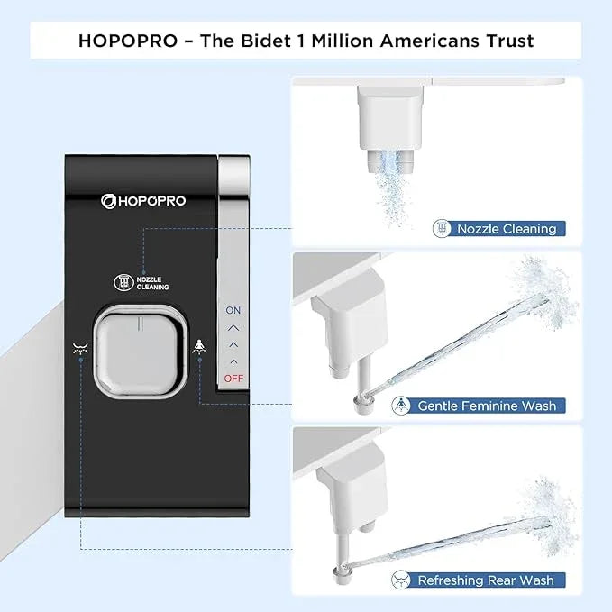 HOPOPRO Bidet with Single Finger Water Pressure Control, Self Cleaning Hygienic Dual Nozzle (Feminine/Rear Wash), Non-Electric Bidet Attachment for Toilet Seat, Easy DIY Install <5 Min -Black - ModernBath