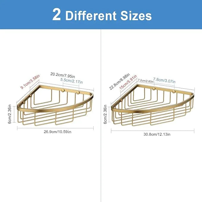 Segistan Corner Shower Caddy Organizer, SUS304 Stainless Steel Heavy Duty Rust-Proof Shelf Shampoo Holder, Wall Mounted Storage Rack for Bathroom Kitchen, 2 Packs Brushed Gold - ModernBath